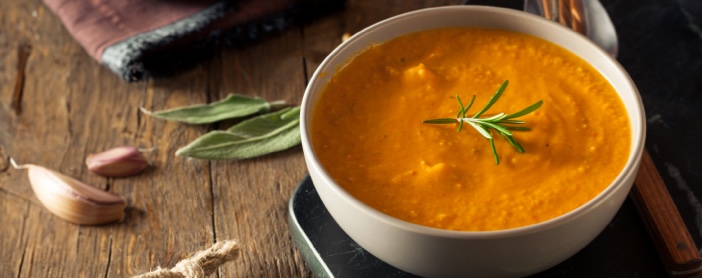 Bowl of yam rosemary soup