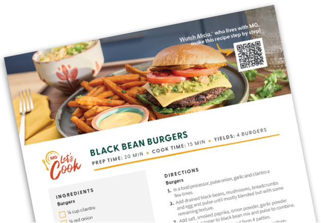 Download the black bean burgers recipe card and reference it whenever you want!